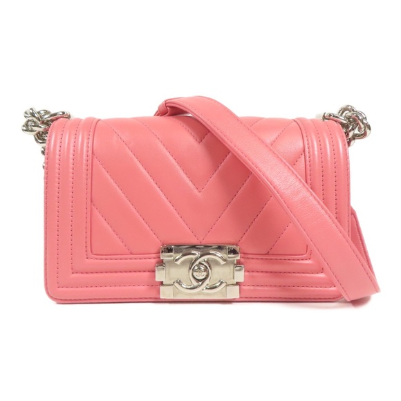 CHANEL Handbags - ✨🛍️ Chanel Pink Lambskin Leather Chevron Quilted Boy Bag Small